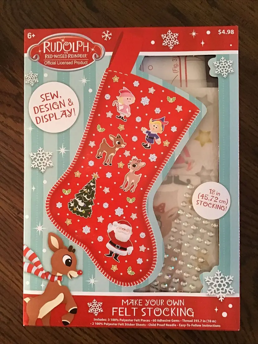 Rudolph The Red Nosed Reindeer Sew Design Make Your Own 18” Felt Stocking Kit