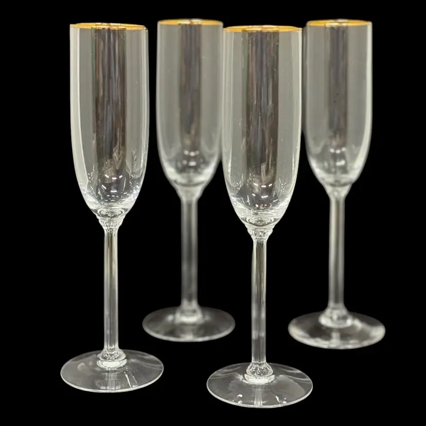 Crystal McKinley Champagne Flutes Glasses 9” Set of 4 Lenox Celebrate Christmas New Year