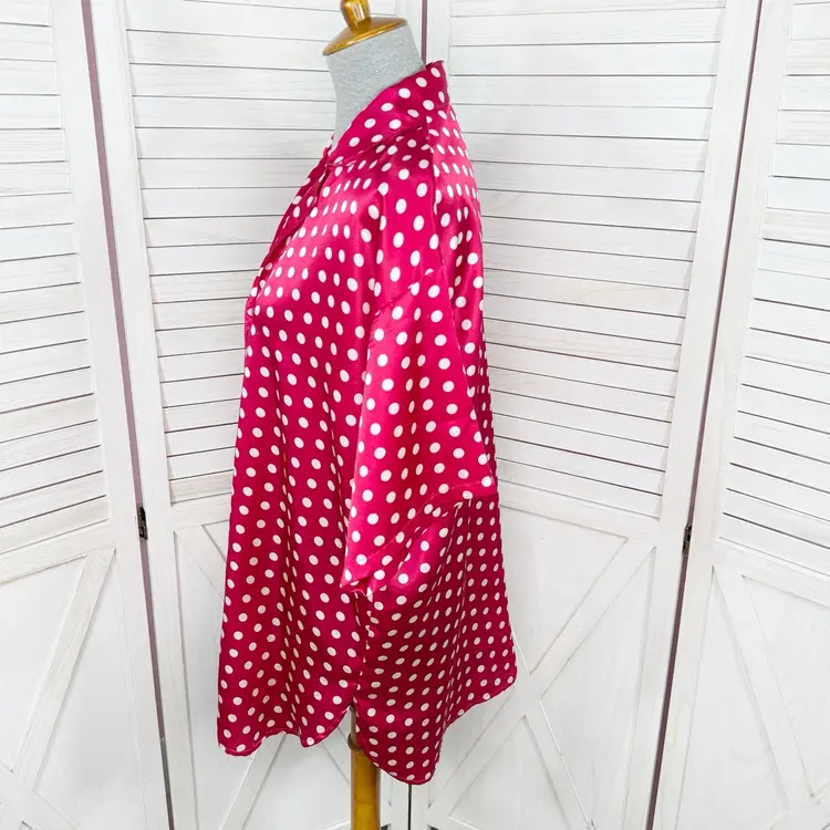 Victoria’s Secret Vintage Satin Polkadot Sleep Shirt Pink White Small