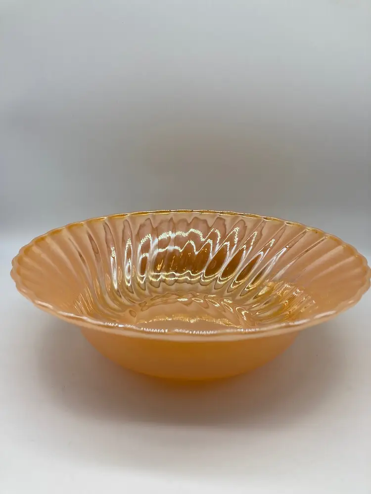 Anchor Hocking Fire King Serving Bowl-Peach Luster Swirl-Vintage- Retro-MCM-8.5"