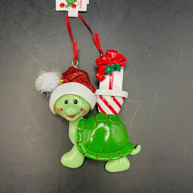 Green Turtle Ornament 3" tall w/Santa Hat- Kurt S. Adler New w/Tags