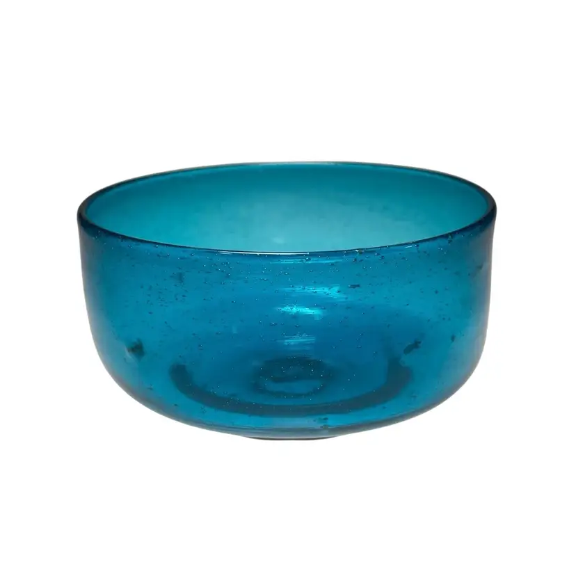 Blue Handblown Glass Bowl Candle Holder 4"