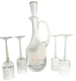 Vtg Mid Century Toscany Etched Tulip Crystal Wine Decanter Set 4 Glasses Stopper