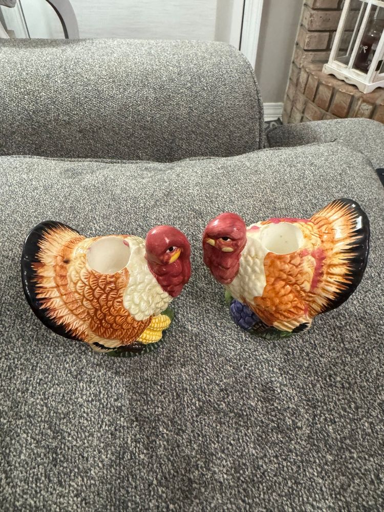 1 Pair Of Vintage Turkey Candle Holders