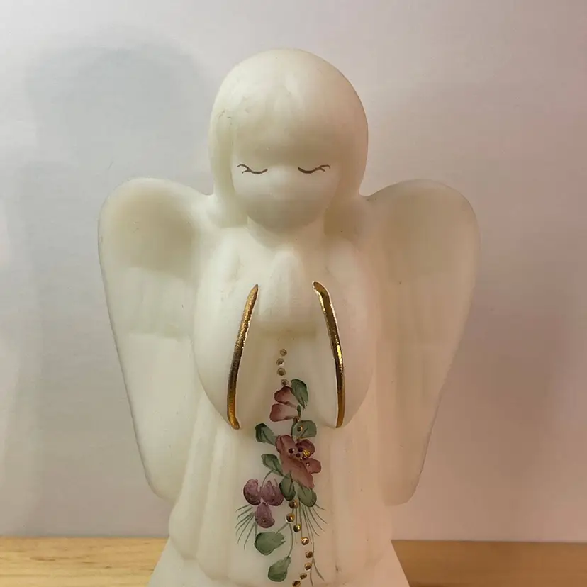 Vintage Hand Painted, Artist Signed, Fenton Praying Angel Figurine