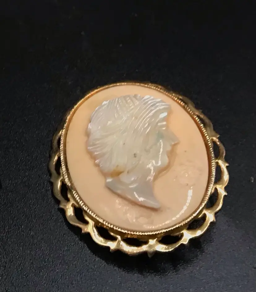 Cameo Brooch Victorian Revival Carved Shell Unique Vintage