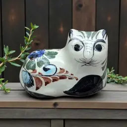 Small Vintage Pottery Mexican Tonala Folk Art Cat Figurine