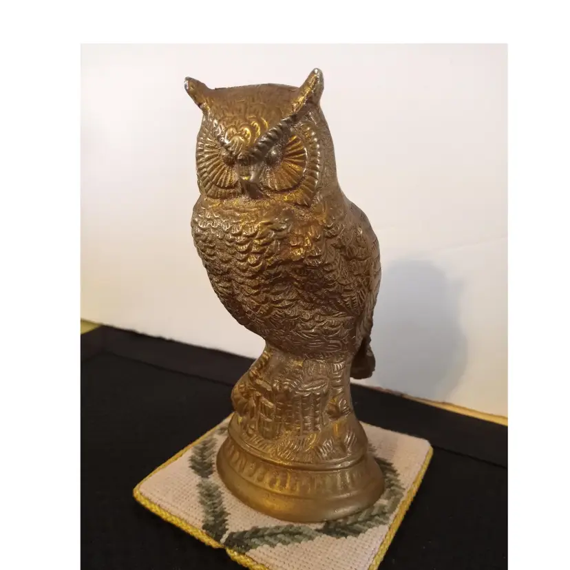 Vtg Brass Owl With Embossed Details, Figurine Sculpture Home Decor Accent Ornament, Made In India, 1980s
