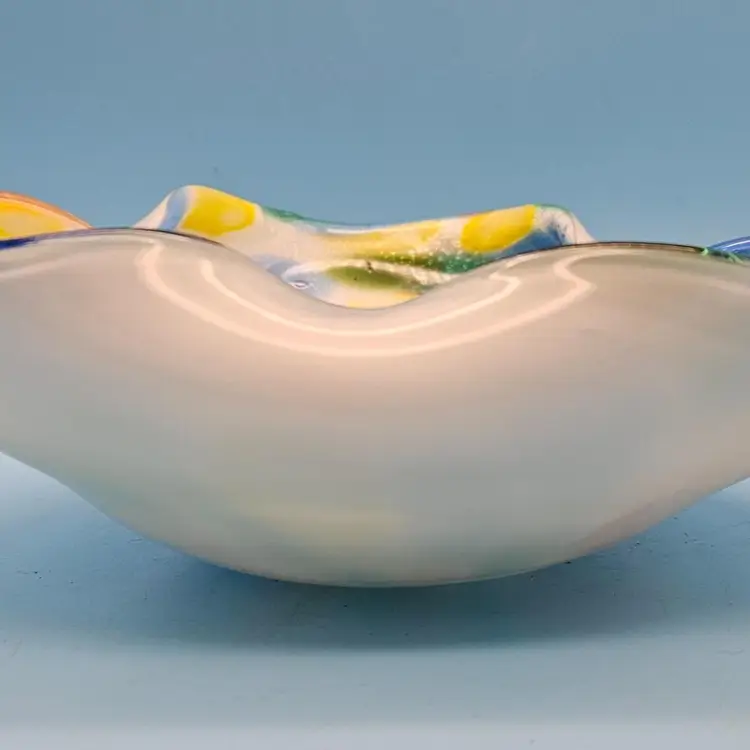 Aureliano Toso Murano Mid Century Art Glass Bowl Soft Colors W/Silver Flake Dish