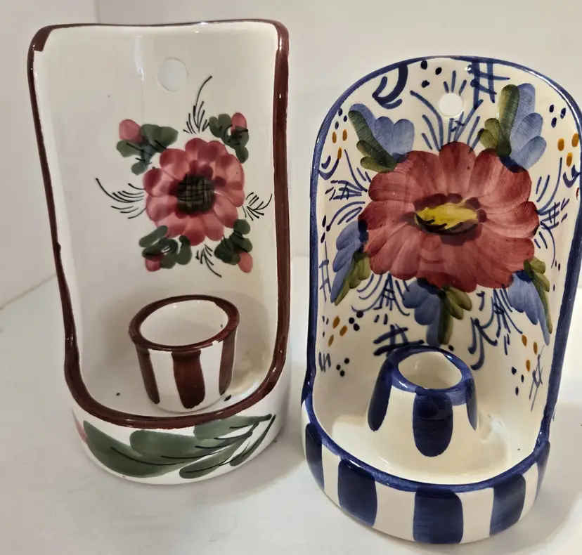 Hand-Painted Floral Ceramic Candle Holders
