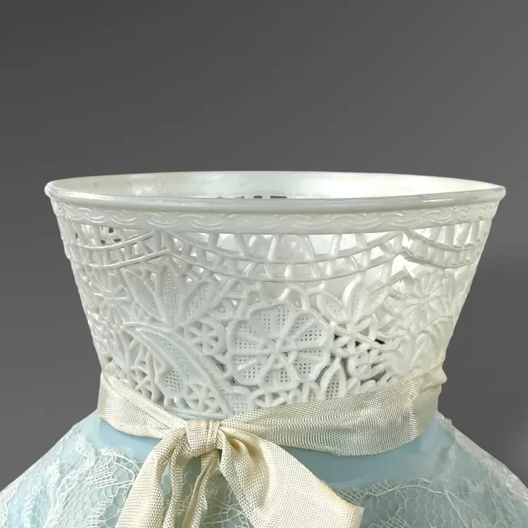 Blue Plastic and Lace Lamp Shades Set 2 Boudoir or Vanity Lighting 1950s 1960s