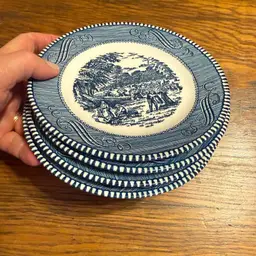Vintage Blue Transferware Bread Plates – Set of 4 | 6” Colonial Courting Scene | Mid-Century Farmhouse Decor – Free Shipping