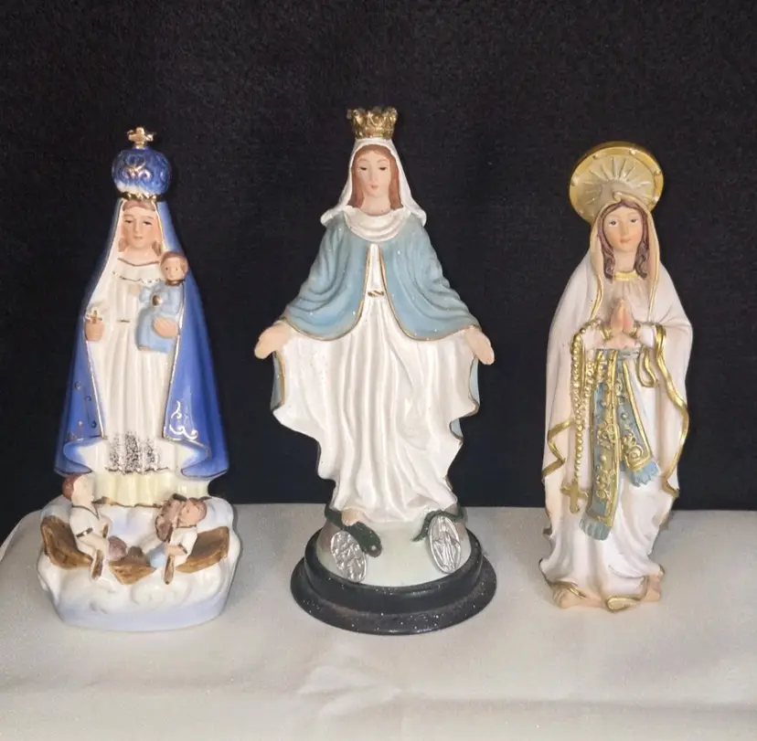 3 Vintage MCM Style Virgin Mary Our Lady Statues Religious Madonna Figurines