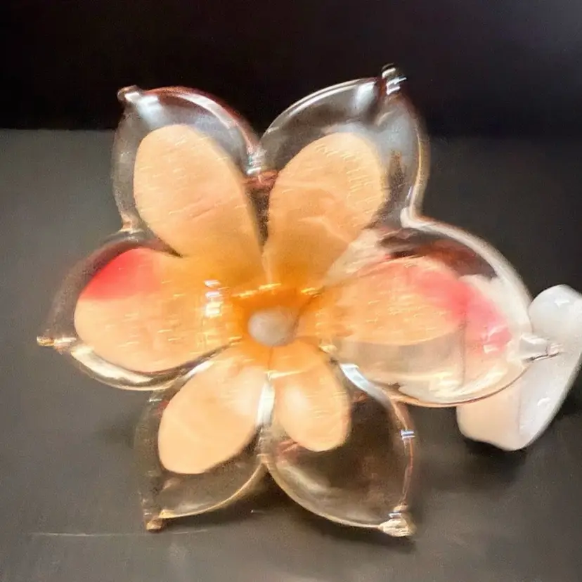 Italian Lily Flower Blown Glass Crystal Pink Yellow Orange Gold Specks Murano