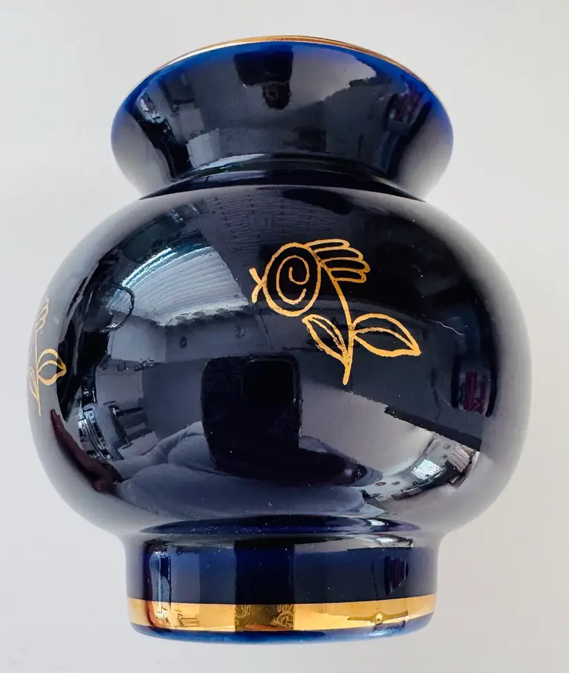 Vintage Dark Cobalt Blue Vase With Gold Trim. - Made In USSR - RARE