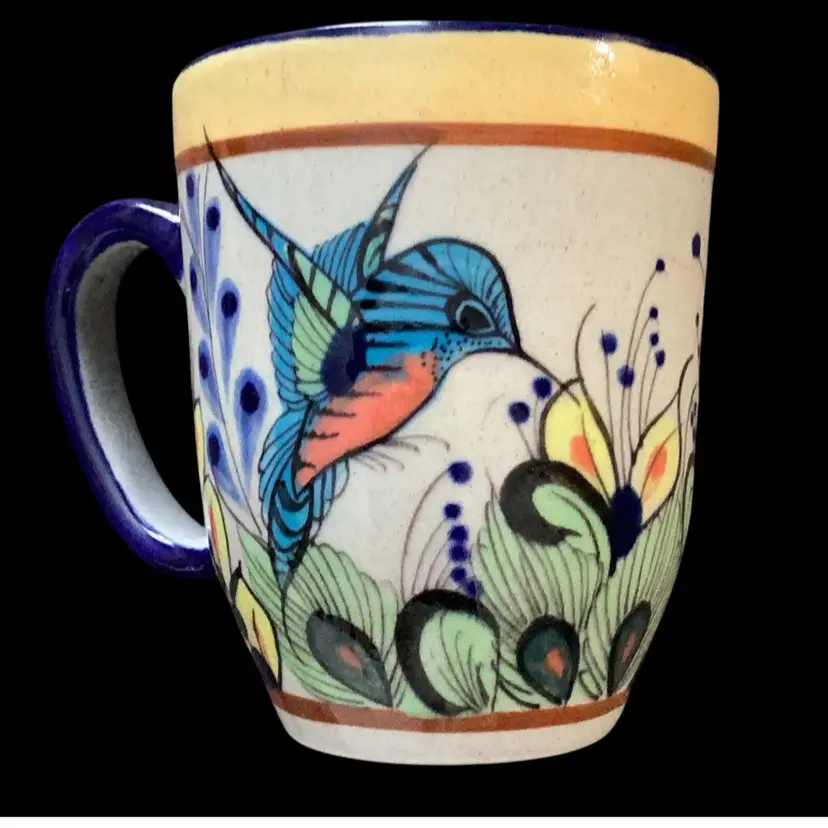Hand-painted Ceramic Mug Featuring Hummingbird And Floral “Wild Bird” Design - Ayan Cfrayica, Palopo, Guatemala