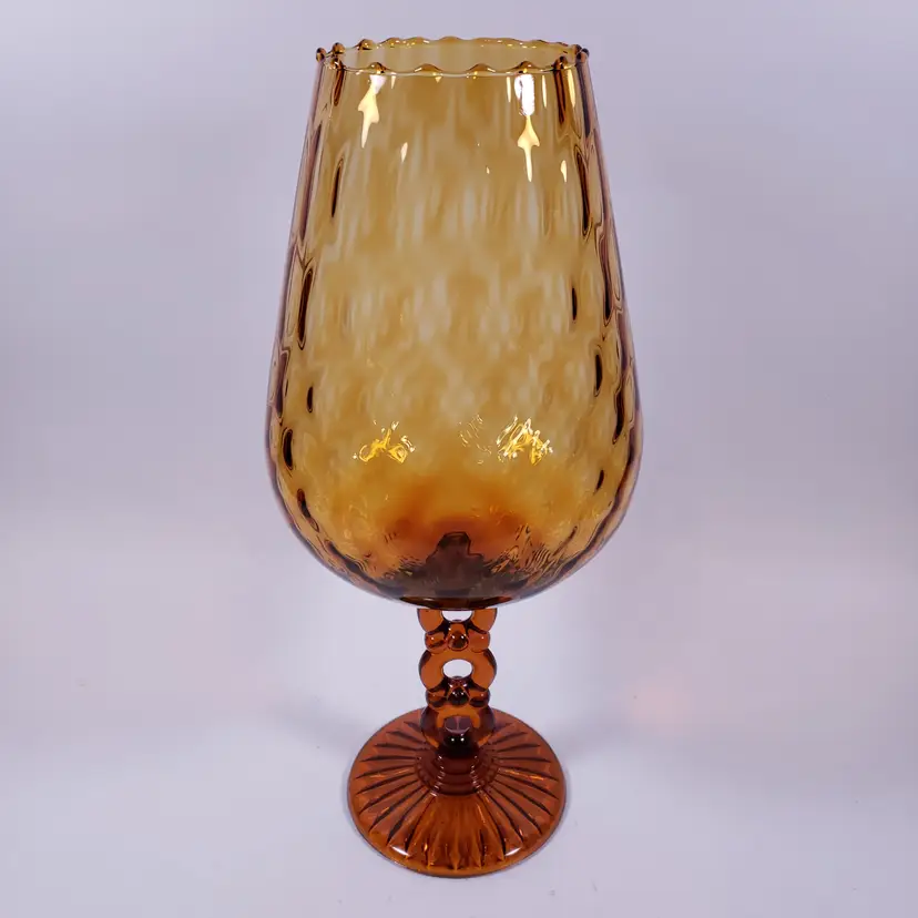 MCM Amber Quilted Diamond Bead Ring Pedestal Blown Glass BRANDY SNIFTER COMPOTE