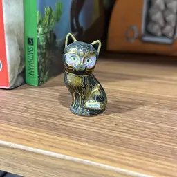 vintage Miniature Cloisonne Cat Figurine, Black And Gold