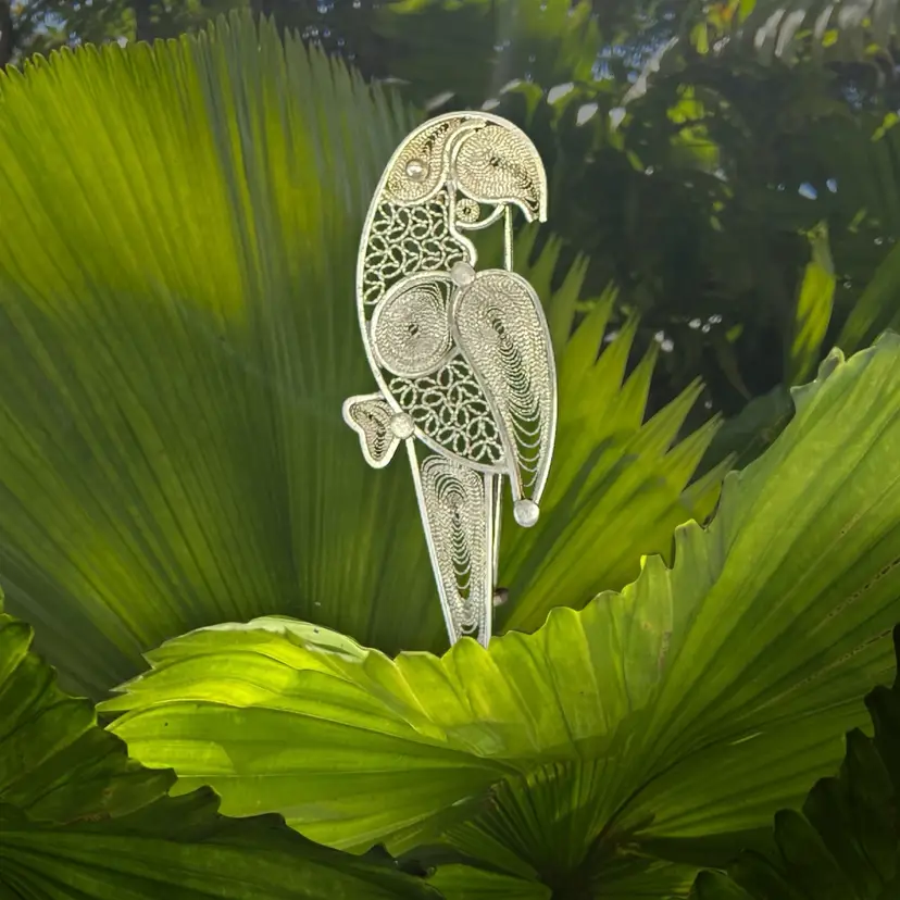 Vintage Sterling Silver 925 Filigree Parrot Pin Brooch. 2.25 Inch