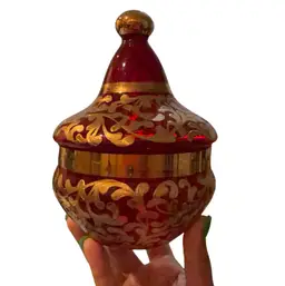 Czech Bohemian Ruby Red & Gold Lidded Dish