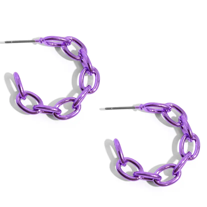 Purple Chain Link Hoop Earrings