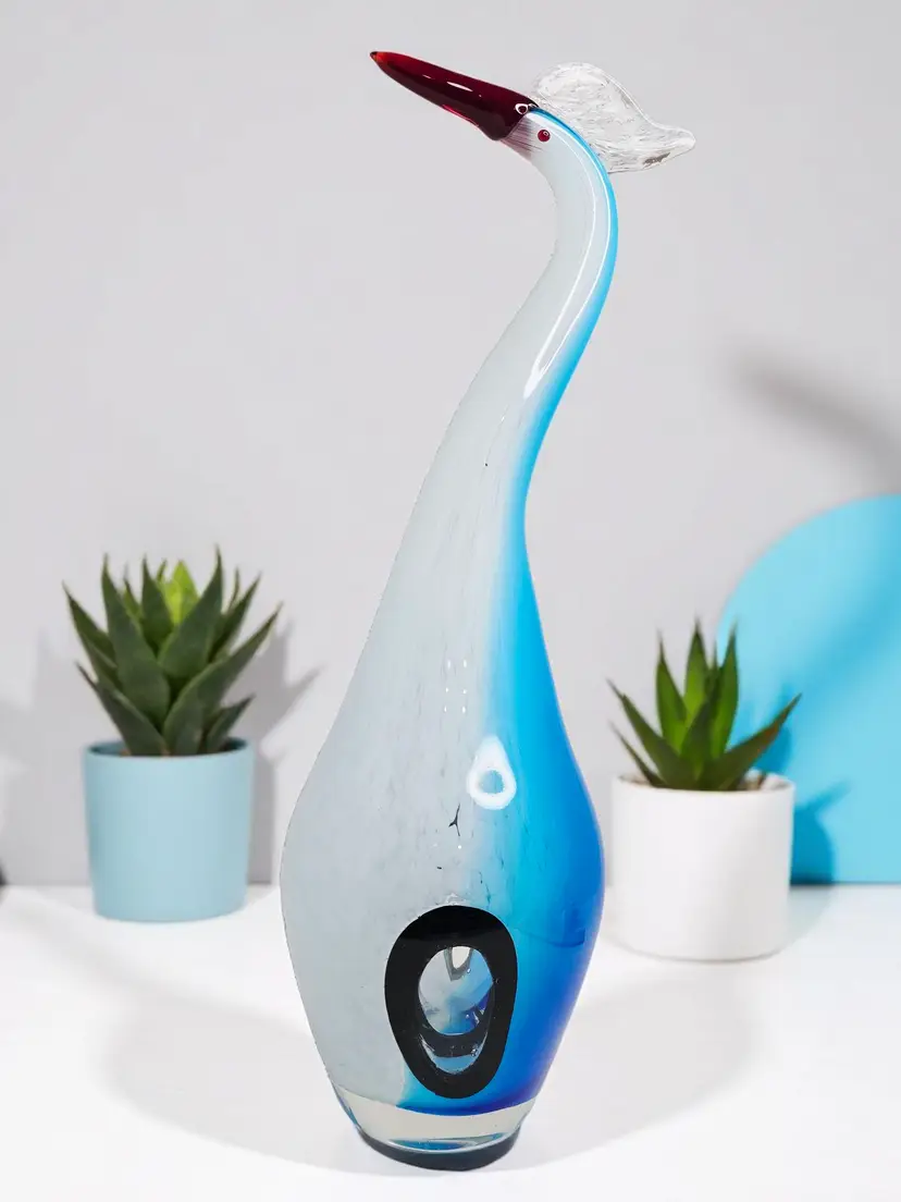 Vtg Mid Century Italian Murano Art Glass Hand Blown Bird Heron Sculpture
