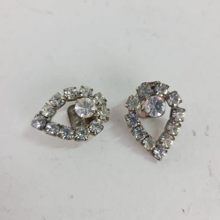 Vintage Rhinestone Pear Shoe Clips Solitaire Clear White 1" Classic Retro Fancy