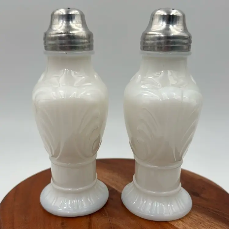 Vintage White Milk Glass Large Salt And Pepper