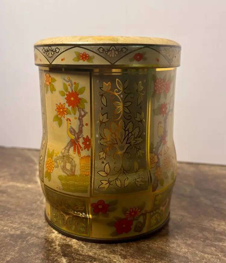 Vintage Pretty Floral Bird Tin Made In England