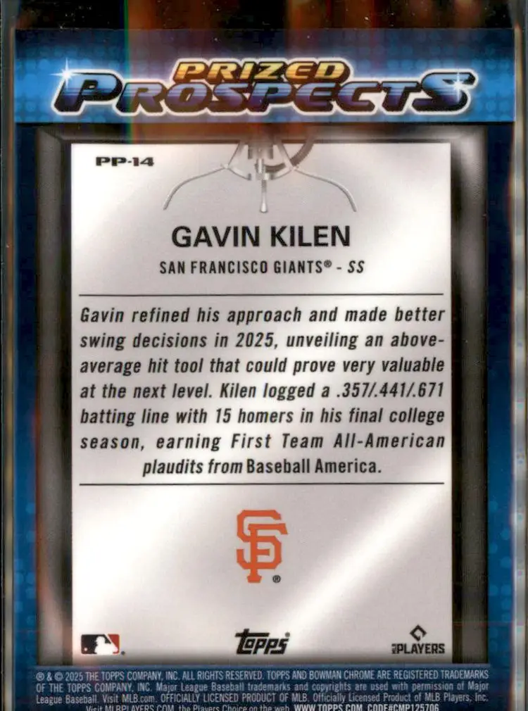 2025 Bowman Draft #PP-14 Gavin Kilen Prized Prospects - (138) - San Francisco Giants