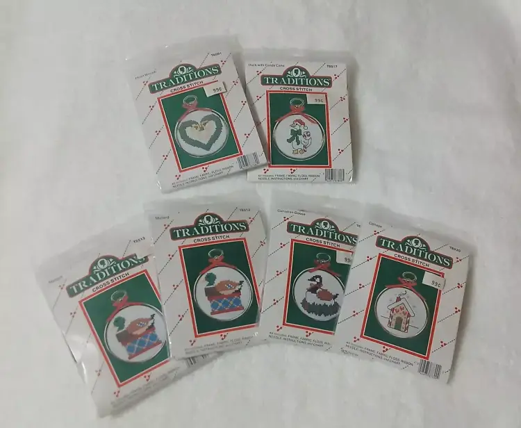 VTG Traditions Cross Stitch Christmas Ornament Kits Lot of 6