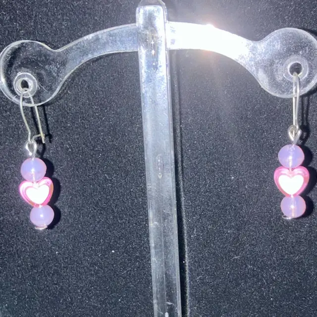 Heart 1 1/2” Drop Earrings! Silver Tone Fish Hooks.  Made By Me! UV Reactive Glow!