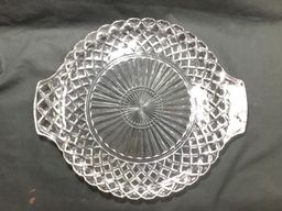 Depression glass serving tray, Anchor Hocking, waffle pattern, platter, dish
