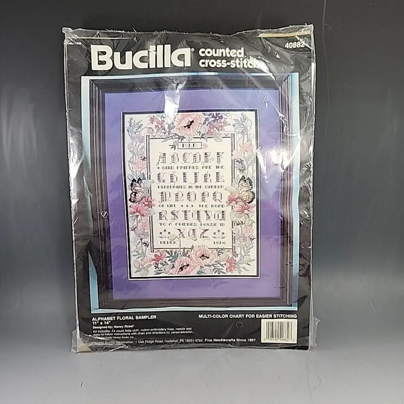 Bucilla Cross Stitch Kit Alphabet Floral Sampler Picture 40882 Nancy Rossi Do It Yourself Craft NEW Old Stock - USA