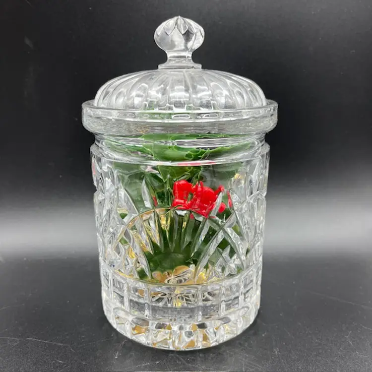 Lead Crystal Glass Biscuit Jar w/ Lid 7.5" tall x 4" wide