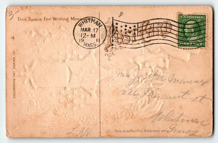 Decoration Memorial Day Postcard US Military Patriotic Flag Wreath Flags 1911