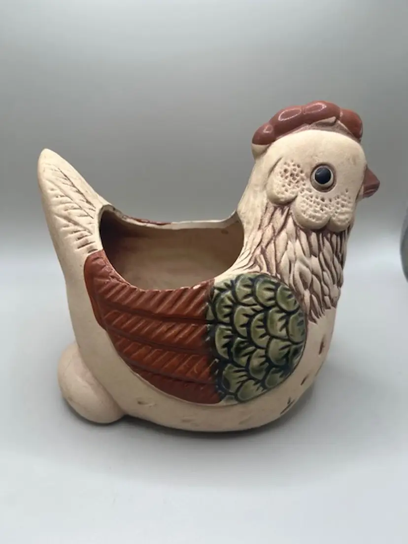 Vintage Pottery Mother Hen, Chick and Egg Succulent Planter