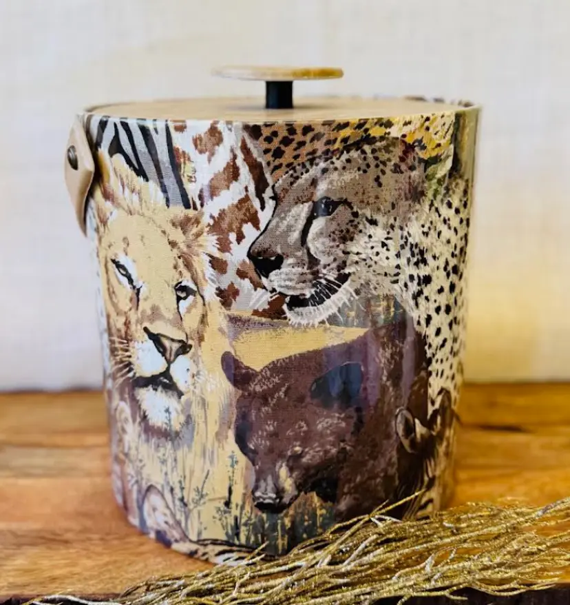 Vintage Safari, Lion, Leopard, Camel, Tiger, Bear Vinyl Bar Ice Bucket