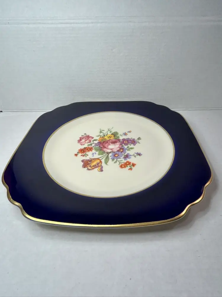 Syracuse China SY8 Old Ivory Plate Cobalt Blue Floral USA