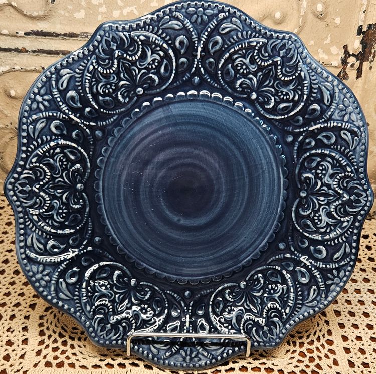 NWT Pier 1 Imports Chateau Clair Scalloped Blue Embossed Dinner Plate 10.5"