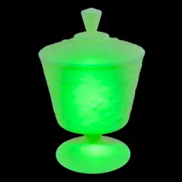 Fenton Custard Satin Glass Wild Strawberry Footed Compote Candy Box w/ Lid 8.5”