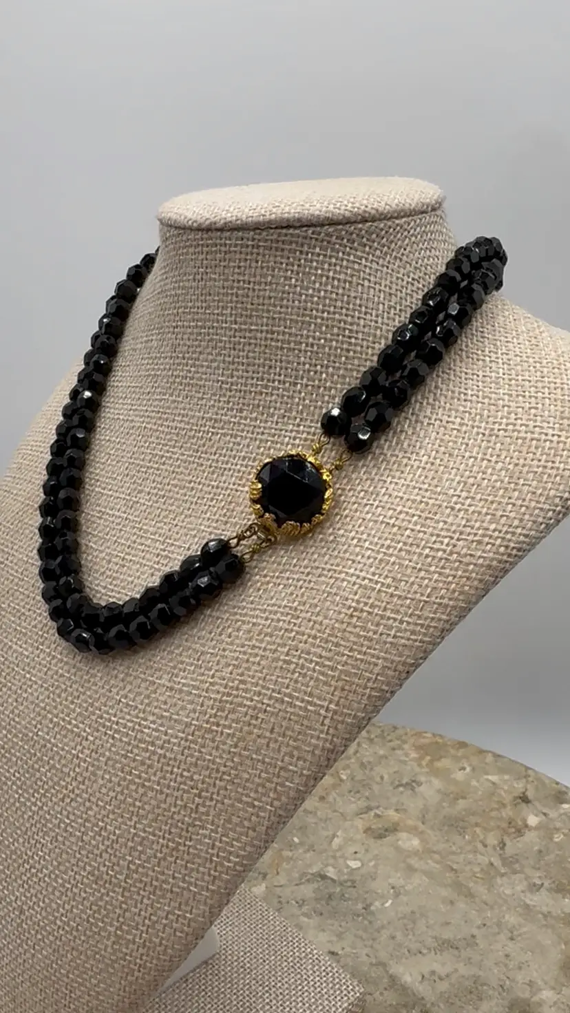 Vintage Black Glass/Crystal Necklace