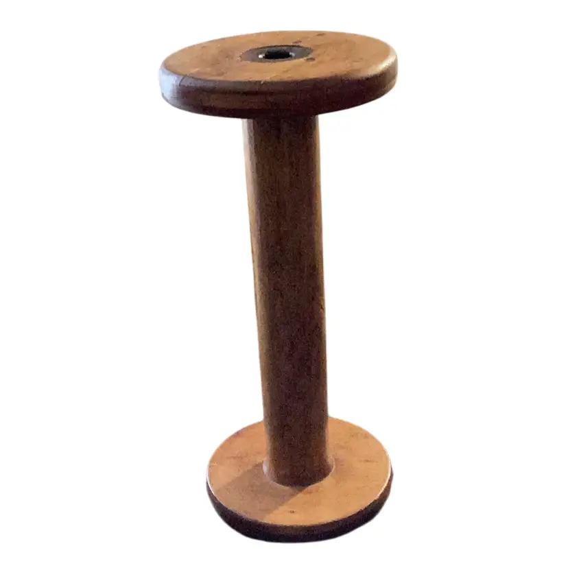 Vintage Industrial Wooden Bobbin Or Spool 14 X 6 Inch Base 2 Inch