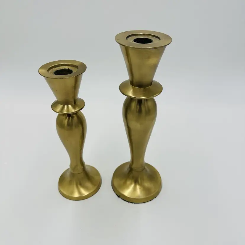 Brass Candleholders Tabletop IHI Solid Made In India Large Vintage Dining Pair