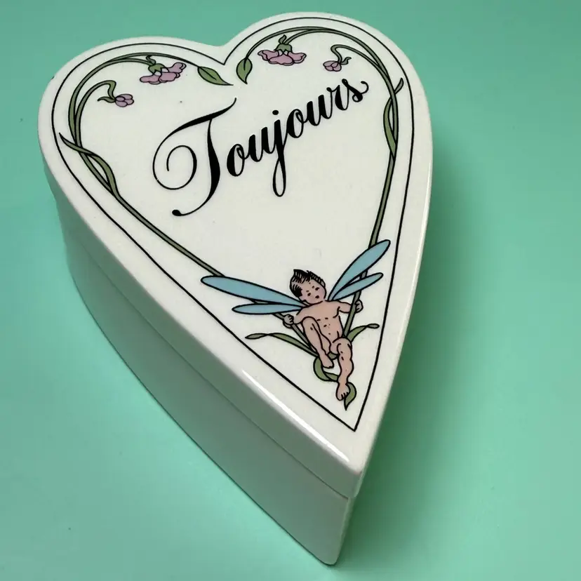 Vintage Fitz & Floyd FF Toujours L'amour Fairy Cherub Heart Trinket Box Japan