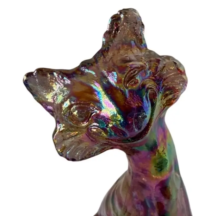 FENTON Happy Winking Alley Cat Iridescent Carnival Glass Pink•Blue•Amethyst•Green 1980s
11”T x 5-1/2” L x 4” W