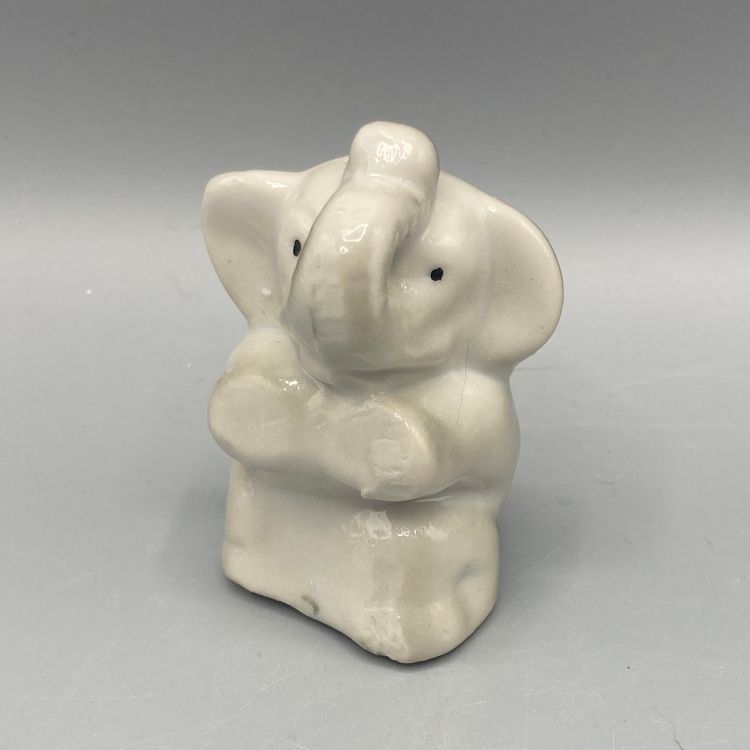 Vintage Miniature Gray Trunk Up Elephant Figurine - Japan