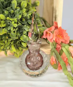 Rice And Co At Glass Purple & Clear Perfume Bottle W/ Stopper