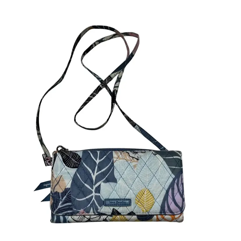 Vera Bradley- Palm Floral- Retired Pattern-Zip Around RDIF Wallet/with Cross-body Strap