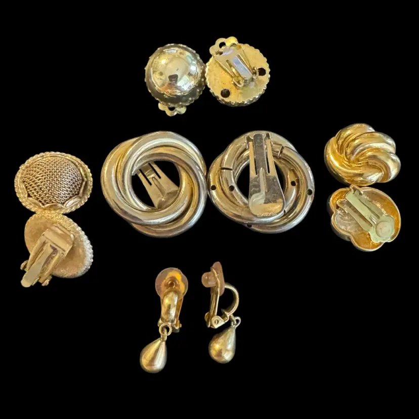5 Pairs Of Vintage Goldtone Clip Earrings